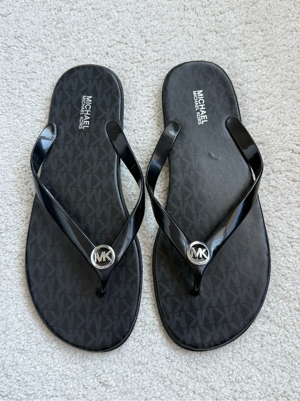 Michael Kors Black MK Logo Jelly Thong Sandals